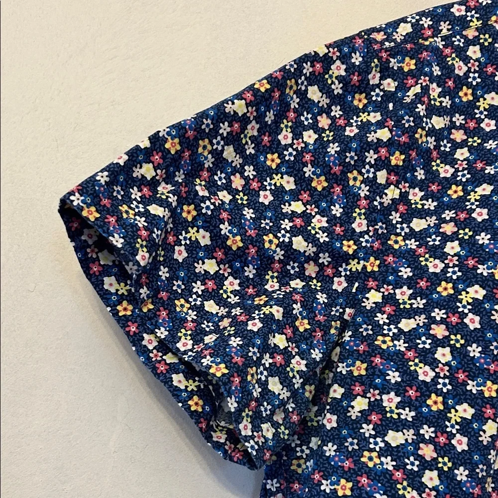 J Crew Men's Navy Floral Short Sleeve Button Down Shirt  Size XL EUC
